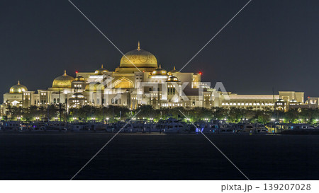 New Presidential Palace illuminated at night timelapse. Abu Dhabi, United Arab Emirates New Presidential Palace illuminated at night timelapse. Abu Dhabi, United Arab Emirates 139207028