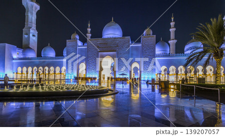 Sheikh Zayed Grand Mosque illuminated at night timelapse hyperlapse, Abu Dhabi, UAE. 139207057
