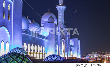 Sheikh Zayed Grand Mosque illuminated at night timelapse, Abu Dhabi, UAE. Sheikh Zayed Grand Mosque illuminated at night timelapse, Abu Dhabi, UAE. 139207060