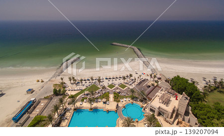 Beautiful area of beach in Ajman timelapse near the turquoise waters of Arabian Gulf. 139207094
