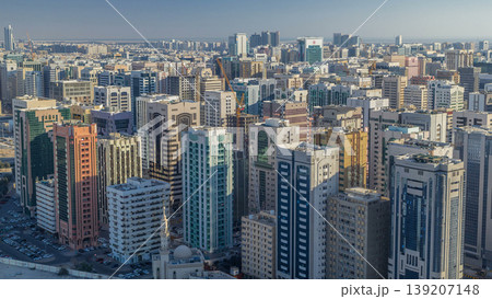 Aerial skyline of Abu Dhabi city centre from above timelapse Aerial skyline of Abu Dhabi city centre from above timelapse 139207148