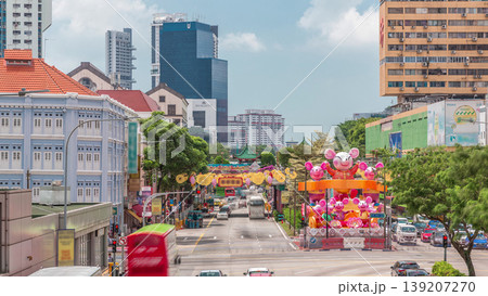 Aerial view of traffic on Eu Tong Sen Street and new bridge road all the way to Chinatown timelapse Aerial view of traffic on Eu Tong Sen Street and new bridge road all the way to Chinatown timelapse 139207270