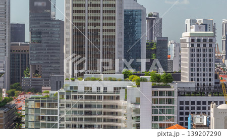 Beautiful green Victoria street with city buildings skyline aerial timelapse in Singapore 139207290