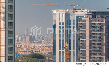View of new luxury skyscrapers in Dubai city Timelapse Aerial 139207353
