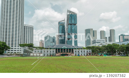 Skyline with Singapore Recreation Club and skyscrapers on background timelapse hyperlapse Skyline with Singapore Recreation Club and skyscrapers on background timelapse hyperlapse 139207382