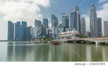 Esplanade bridge and downtown core skyscrapers in the background Singapore timelapse hyperlapse 139207405