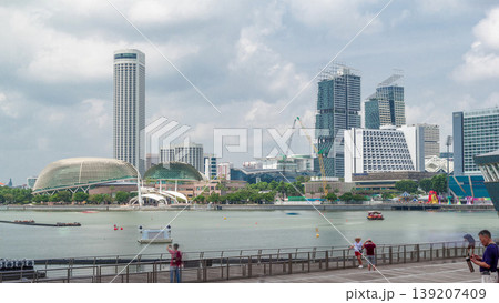 Skyline with skyscrapers of Marina Bay timelapse hyperlapse. 139207409