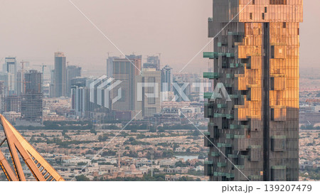Aerial top view of Dubai Marina evening timelapse. 139207479