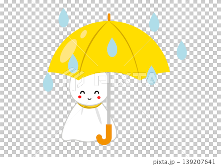 A cute illustration of a teru teru bozu (weather doll) holding an umbrella, evoking the image of the rainy season. A cute illustration of a teru teru bozu (weather doll) holding an umbrella, evoking the image of the rainy season. 139207641