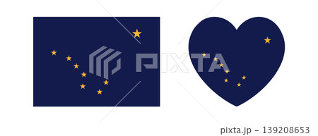 Alaska state flag icon, sticker, badge set. Alaska State heart, rectangle flag button, background. Rectangular, heart flag of Alaska banner. Alaska state flag icon, sticker, badge set. Alaska State heart, rectangle flag button, background. Rectangular, heart flag of Alaska banner. 139208653