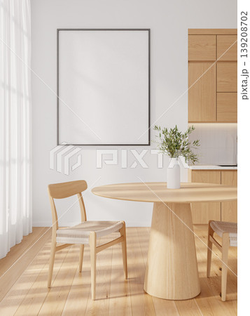 mock up poster frame in room with wooden table 139208702