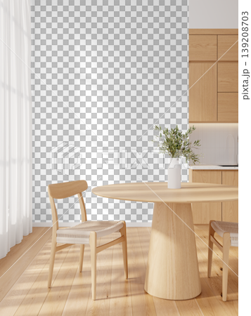 wooden chair and table in modern kitchen room wooden chair and table in modern kitchen room 139208703