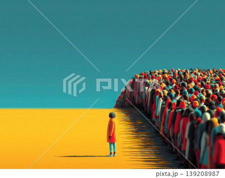 Asperger Syndrome Concept Illustration Showing Social Distance, Diversity and Isolation in a Crowd Asperger Syndrome Concept Illustration Showing Social Distance, Diversity and Isolation in a Crowd 139208987