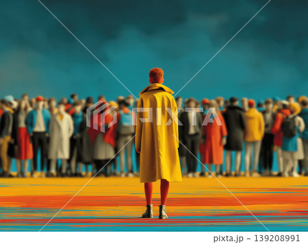 Solitary Person Facing a Blurred Crowd Representing Asperger Syndrome, Social Distance and Diversity Solitary Person Facing a Blurred Crowd Representing Asperger Syndrome, Social Distance and Diversity 139208991