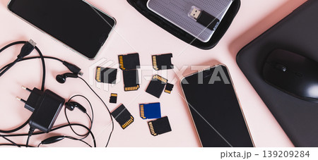 A freelancer's desktop tech gadget set top view web banner A freelancer's desktop tech gadget set top view web banner 139209284