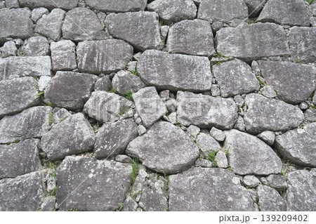 草が生えた古い石垣の石積みテクスチャ背景 草が生えた古い石垣の石積みテクスチャ背景 139209402