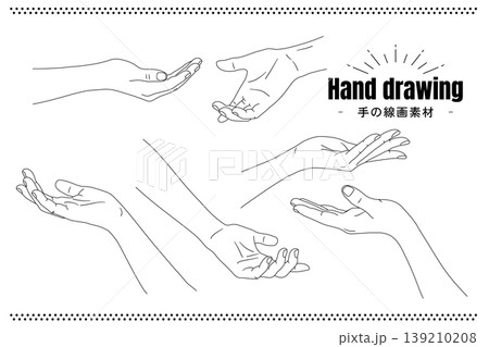 女性の差し出す手・手のひらの線画ベクターイラストセット 女性の差し出す手・手のひらの線画ベクターイラストセット 139210208