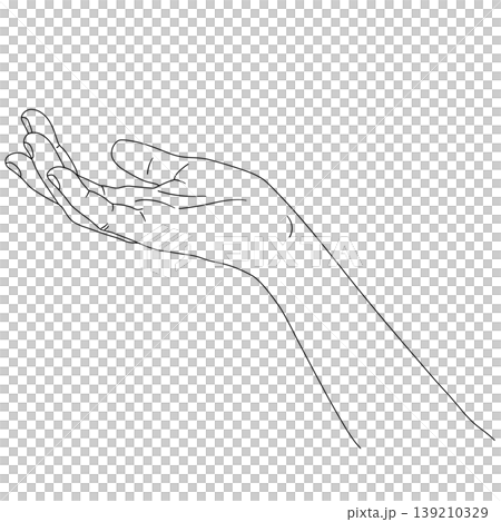 線條藝術向量插圖，描繪了一位女性伸出的手 139210329