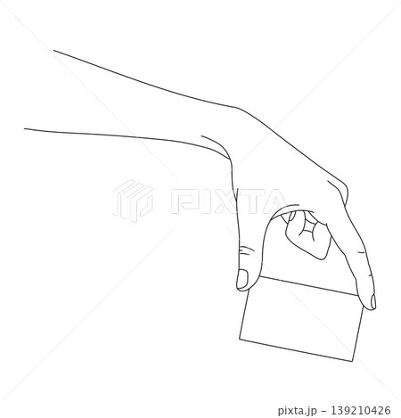 空白のカード（名刺やクレジットカード）を持つ手の線画ベクターイラスト 139210426