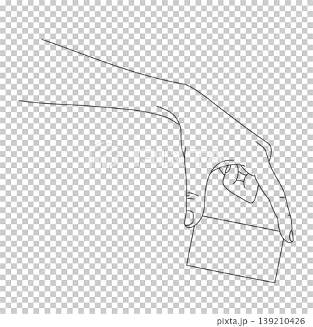 空白のカード（名刺やクレジットカード）を持つ手の線画ベクターイラスト 139210426