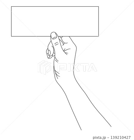 空白のカード（名刺やクレジットカード）を持つ手の線画ベクターイラスト 139210427