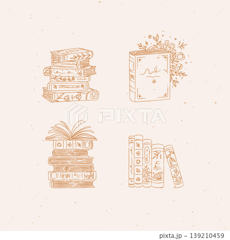 Book stack with flowers set beige 139210459