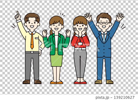A set of full-body vector illustrations of young men and women working in an office, looking very happy. A set of full-body vector illustrations of young men and women working in an office, looking very happy. 139210627