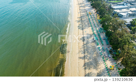 Aerial View of Patong Beach with Coastal Cleaning Activity Aerial View of Patong Beach with Coastal Cleaning Activity 139210630