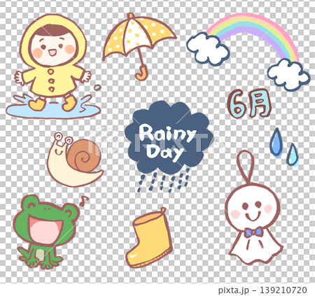 一套可愛的雨季插畫 139210720