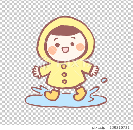 一幅可愛又充滿奇思妙想的插圖，描繪了一個穿著雨衣的孩子。 139210721