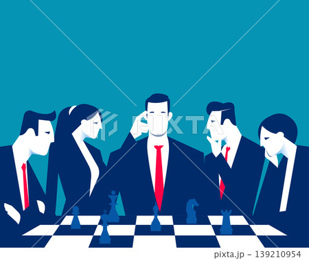 The team is gathered in a circle playing chess, symbolizing strategic planning and solving complex problems. The team is gathered in a circle playing chess, symbolizing strategic planning and solving complex problems. 139210954