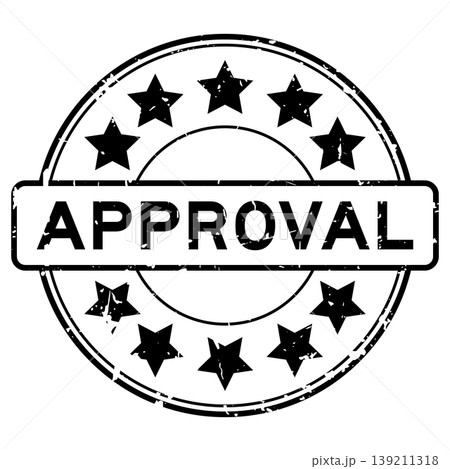 Grunge black approval word with star icon round rubber seal stamp on white background Grunge black approval word with star icon round rubber seal stamp on white background 139211318