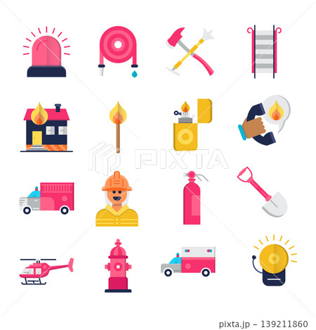 Firefighter and Fire Department Flat Icons 139211860
