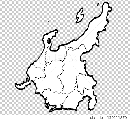 Map of the Chubu region, illustrated with prefecture divisions (brushstroke style), simple. Map of the Chubu region, illustrated with prefecture divisions (brushstroke style), simple. 139211870
