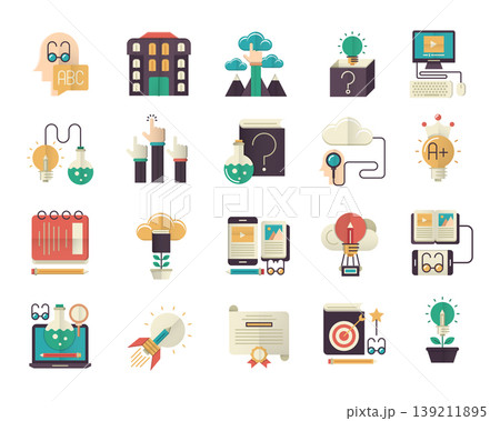 Knowledge and Education Flat Design Learning Vector Icons Knowledge and Education Flat Design Learning Vector Icons 139211895