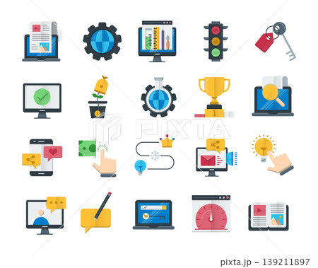 SEO and Web Development Flat Vector Icon Set 139211897