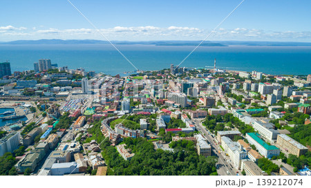Vladivostok city panorama overlooking Golden Horn Bay and Amur Bay on a clear sunny day 139212074