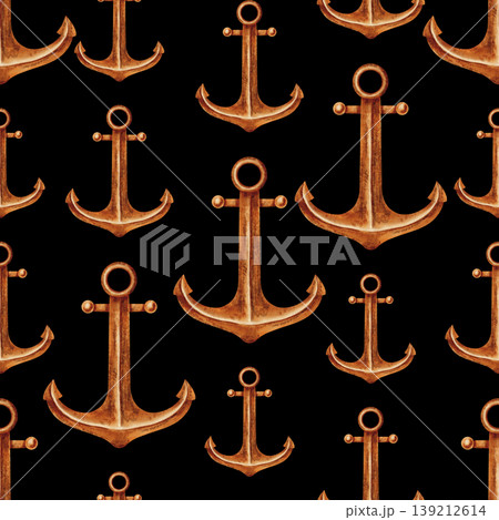 Vintage nautical watercolor seamless pattern with anchors, ship wheels, and thick ropes. Children's, nautical, travel themes. Suitable for design, prints, postcards, sea travel Vintage nautical watercolor seamless pattern with anchors, ship wheels, and thick ropes. Children's, nautical, travel themes. Suitable for design, prints, postcards, sea travel 139212614