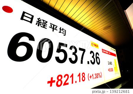 日本の東京都市景観初6万円突破・6万0537円36銭・株価/終値。半年で6万台と史上最速の大台替わり 日本の東京都市景観初6万円突破・6万0537円36銭・株価/終値。半年で6万台と史上最速の大台替わり 139212681