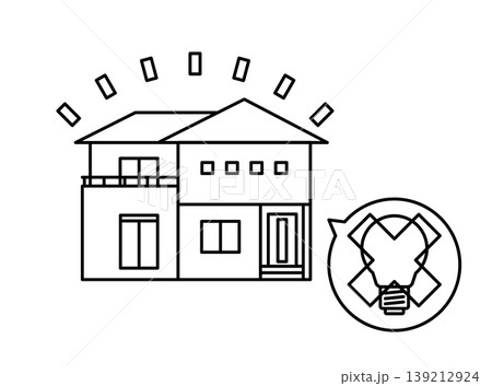 停電する戸建て住宅_線画 停電する戸建て住宅_線画 139212924