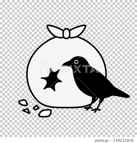 Illustration of a crow and a torn garbage bag Illustration of a crow and a torn garbage bag 139212926