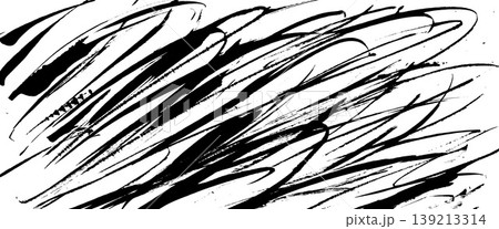 Hand-drawn black indian squiggles texture. Paint or ink brush strokes uneven grunge background. Squiggle wavy fashion expression lines, abstract texture. Spray scribbles rough design. Vector urban bg 139213314