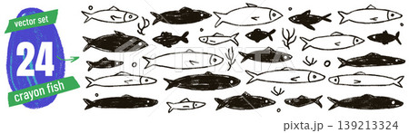 Fish doodle sardine in naive drawing for aquarium poster and journal sticker. Crayon pencil silhouette with hand sketched ocean mood. Vector doodle set for whimsical trendy playful design isolated Fish doodle sardine in naive drawing for aquarium poster and journal sticker. Crayon pencil silhouette with hand sketched ocean mood. Vector doodle set for whimsical trendy playful design isolated 139213324