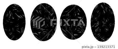 Linocut oval with rough ink texture and grunge border in retro ellipse frame. Dark oval linocut stamp with scratched marks and charcoal noise. Vector hand drawn frame in bold woodblock print 139213371