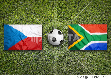 Czech Republic vs. South Africa flags on a soccer field Czech Republic vs. South Africa flags on a soccer field 139213435