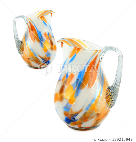Handmade Colorful Murano Style Glass Pitchers Isolated on White Handmade Colorful Murano Style Glass Pitchers Isolated on White 139213948
