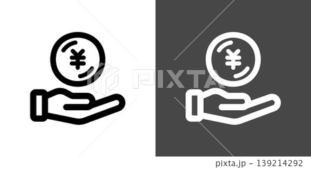シンプルなお金と手のひらの支払いや貯金のイメージアイコンイラスト　日本円 139214292