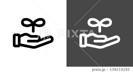 シンプルな双葉と手のひらの成長イメージアイコンイラスト シンプルな双葉と手のひらの成長イメージアイコンイラスト 139214293