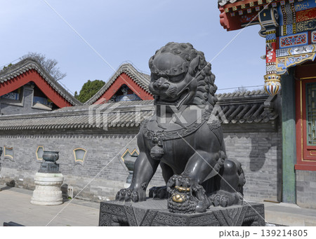 Ancient Chinese lion sculpture as an imperial symbol in Yiheyuan Park in Beijing, China 139214805