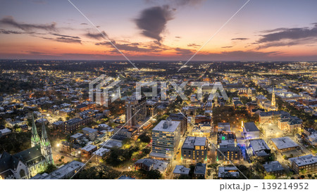 Savannah, Georgia. Urban landscape of old historical city. USA cityscape at sunset Savannah, Georgia. Urban landscape of old historical city. USA cityscape at sunset 139214952